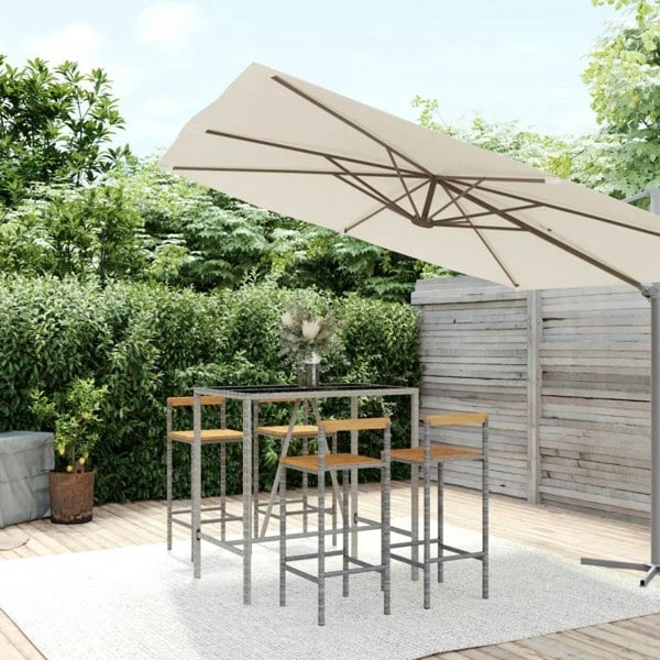 Berkfield 5 Piece Garden Bar Set Grey Poly Rattan& Solid Wood Acacia
