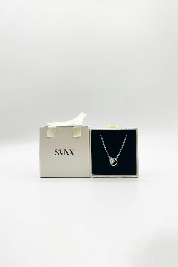 SVNX Double Ring Diamante Bracelet In Silver Colour - Gift Boxed