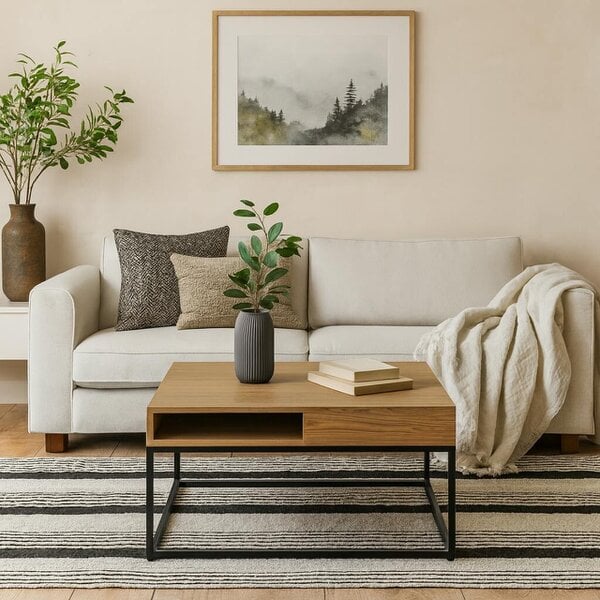 Wyld Haus Pisa Square Wild Oak Effect Coffee Table Steel Base Open Storage