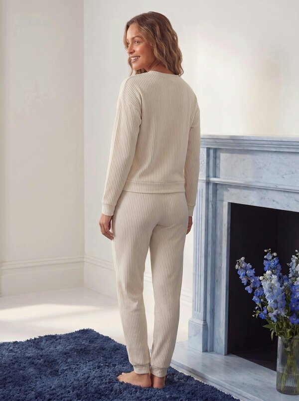 Camille Womens Ribbed Jacquard Velvet Fleece Pyjama Set