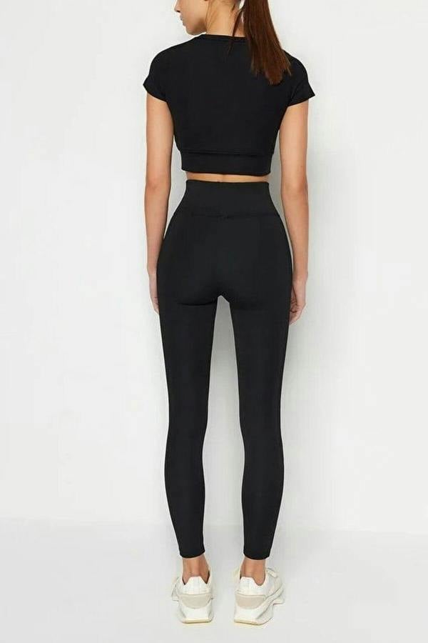 WOVCOR Extra-Compensating Knit Sports Leggings with Wide Waist Elastic