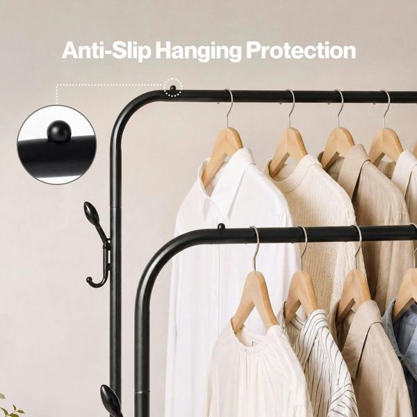 Levede Clothes Rail Heavy Duty 2 Rods Carbon Steel Rack with Shelf Bedroom Black