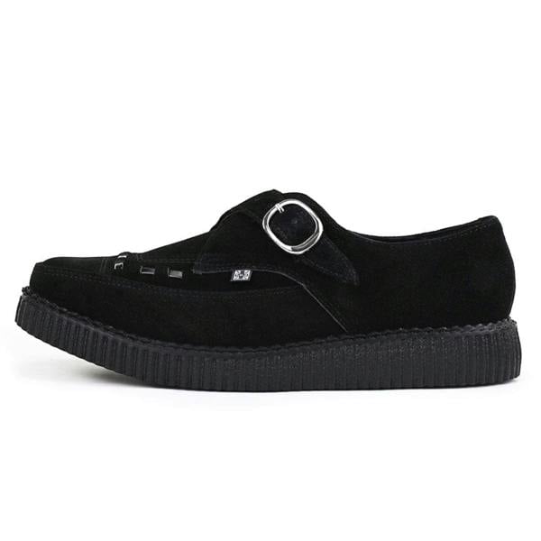 TUK Footwear TUK Pointed Creeper Black Suede Monk Buckle Platform Shoes - A8139