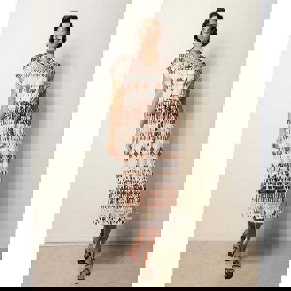 Blue Vanilla Drawstring Printed Midi Shirt Dress