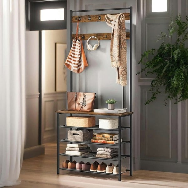 Rafaelo Mobilia Coat Rack Stand With 5 Tier Shoe Bench