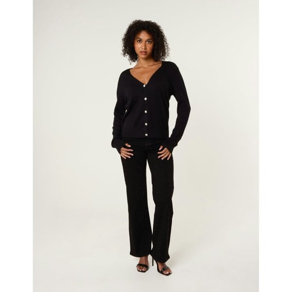 Blue Vanilla V Neck Diamante Button Cardigan