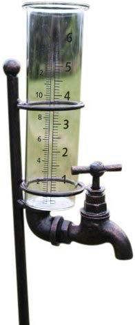 The Garden Marketplace Rain Gauge with Decorative Tap Holder and Glass Rain Collector, 88cm Tall Ground Spike Stand, Antique Copper Finish