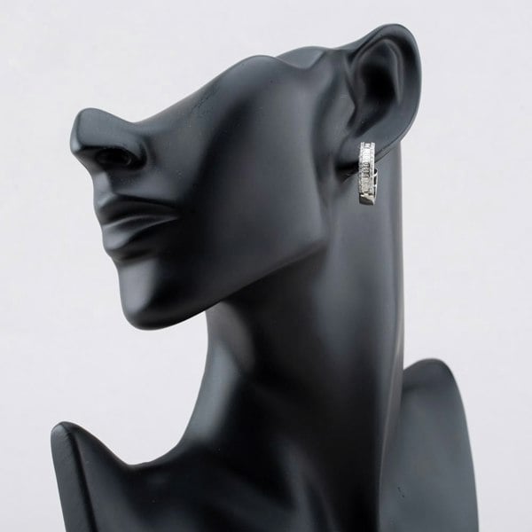 T. H. Baker 9ct White Gold 1.00ct Brilliant & Baguette Cut Diamond Three Row Hoop Earrings THE44487-100