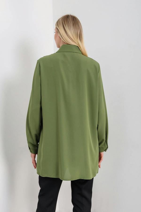 Hoxton Gal Relaxed Fit Long Sleeves Tunic in Khaki