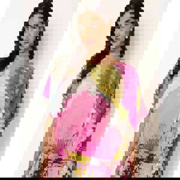 Blue Vanilla Painterly Floral Tie Waist Midi Dress