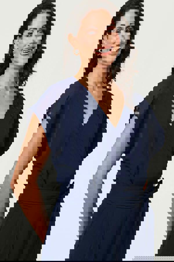 Navy | Cap Sleeve Relaxed Tie Waist Jumpsuit