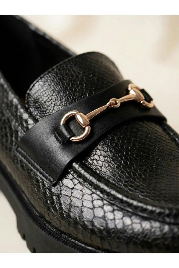 Poppy Snakeskin Chunky Loafers - Black