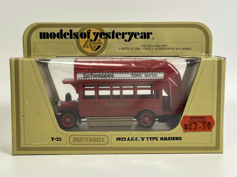 MCSlots 1922 AEC S Type Omnibus Schweppes Tonic Water Matchbox Y23 S1