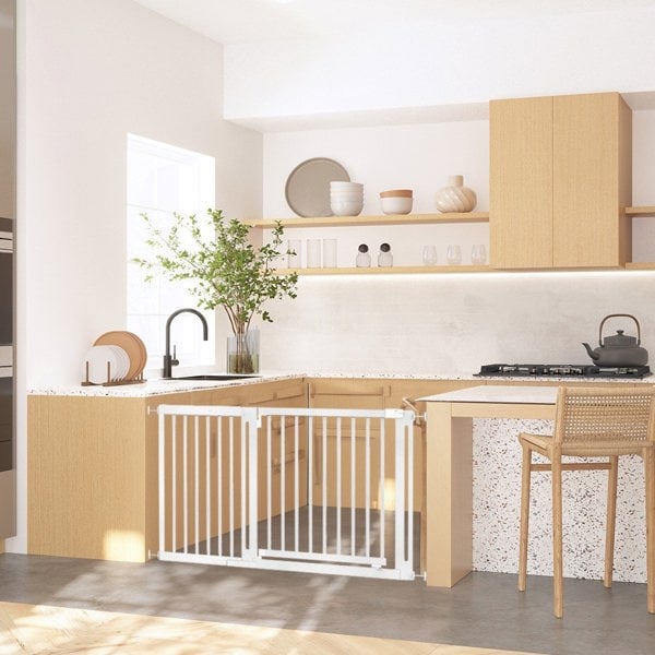 Bettacare Wooden Elegance Dog Gate, White, 79cm - 87cm, Pressure Fit Pet Gate, 57cm Extra Wide Doorway, Easy Installation