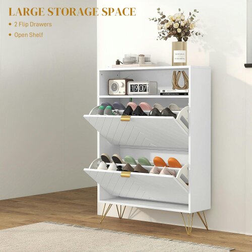 Wyld Haus Notafa Wooden White Chevron Cabinet With Gold Accents For 12 Pairs