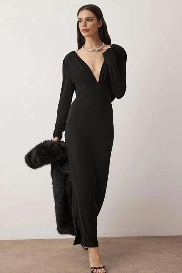 WOVCOR Knit Maxi Dress with Lining and Back Detail