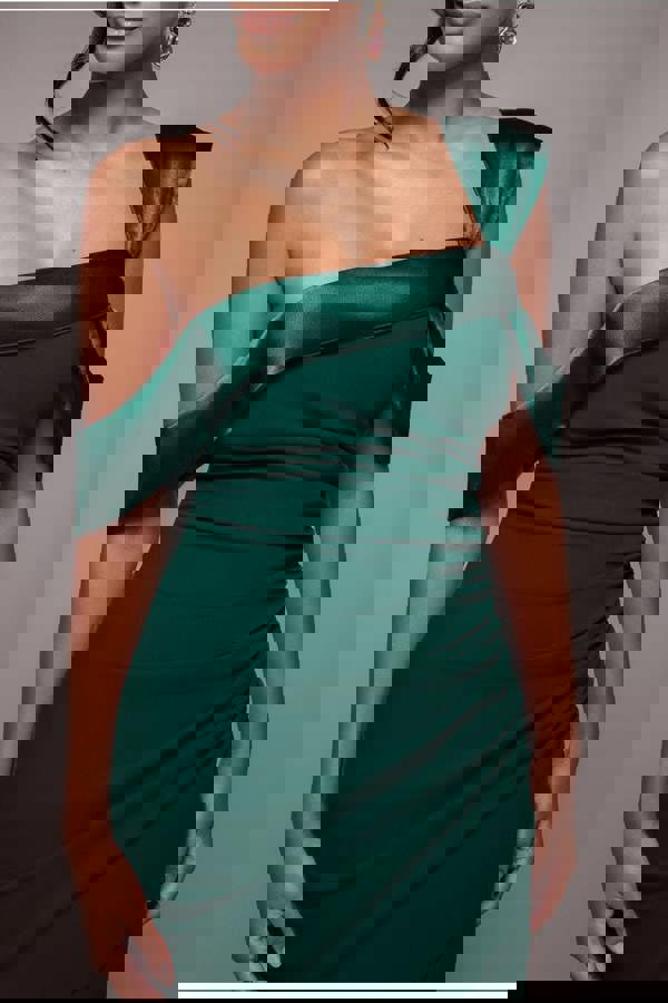 One Shoulder Satin Band Maxi Dress - Emerald Green DR3454
