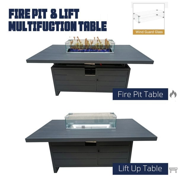 Furniture One 5 PCS Garden Sofa Set, 6 Seater Outdoor Aluminium  Furniture Set with Rising Dining Table, Armchair, 2 Stools