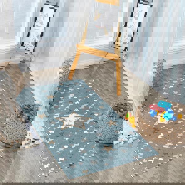 Livabliss Lillian-Kids Blue Grey Beige Yellow Washable Rug for Children's Rooms