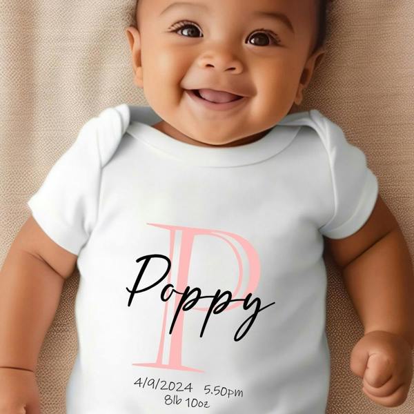 Personalised Pink Initial Baby Grow, Vest or Bib with Name