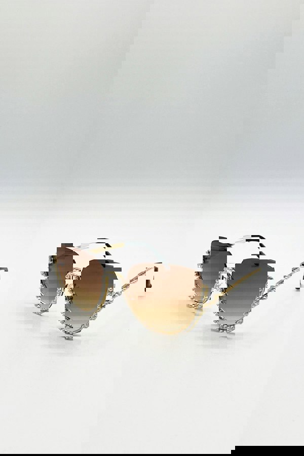 SVNX Upper Rimless Pearl Sunglasses in Gold Brown