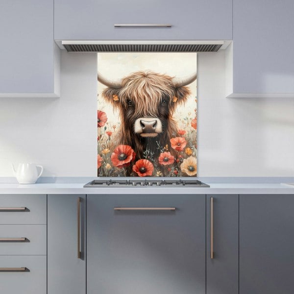 Warren Reed - Designer Highland Cow And Summer Flowers Kitchen Splashback