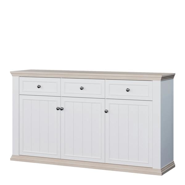 Furniture To Go Pontypool 3 Drawer & 3 Door Sideboard in White and Riva Oak