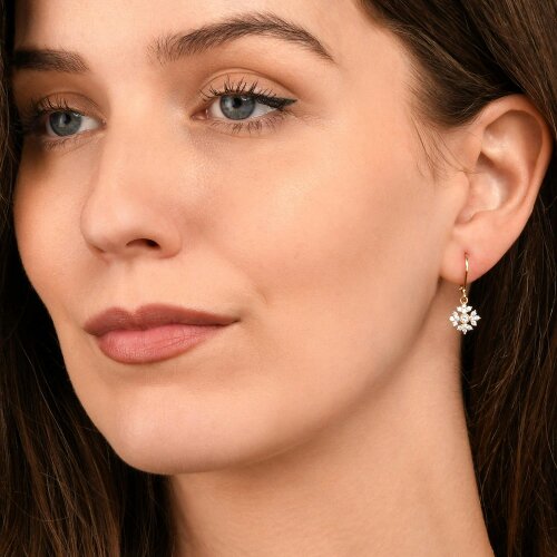 namana Gold Snowflake Drop Leverback Earrings With Cubic Zirconia For Women