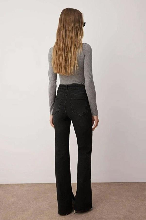 WOVCOR High Waist Flare Smoke Jeans with Slit Detail