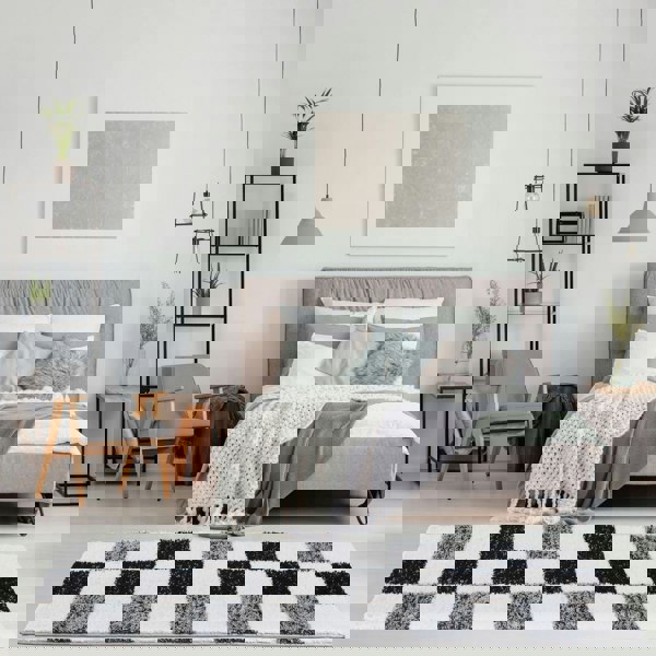 Geometric Design Thick Shaggy Area Rugs Grey