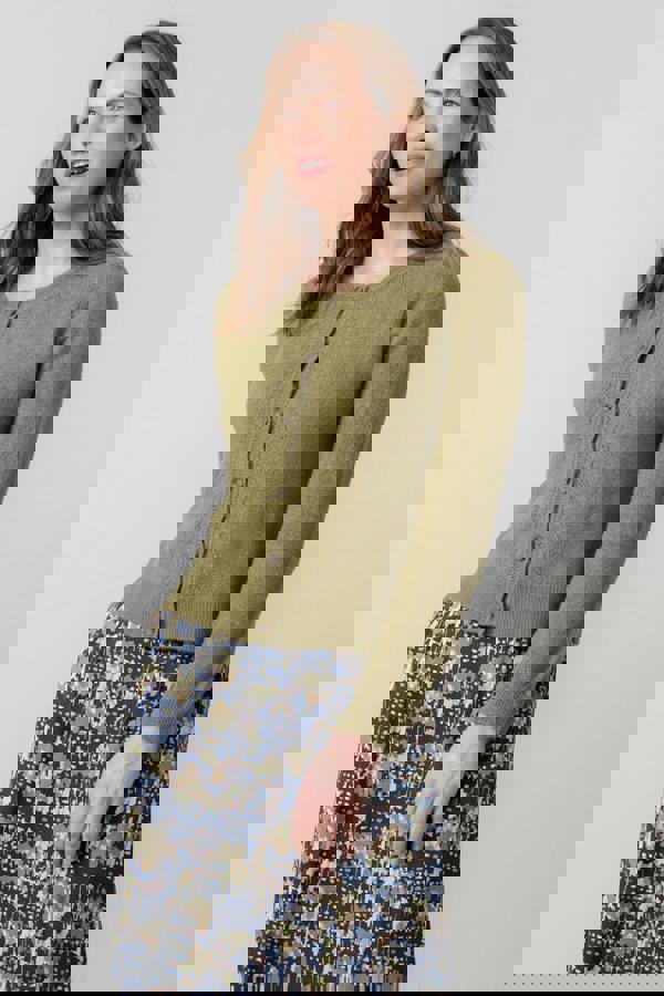 Lily & Me Layla Pointelle Knit Cardigan Moss