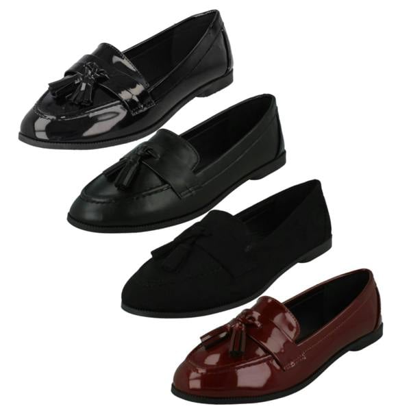 Spot On Ladies Spot On Tassel Trim Wide Fit Slip On Shoes F80560