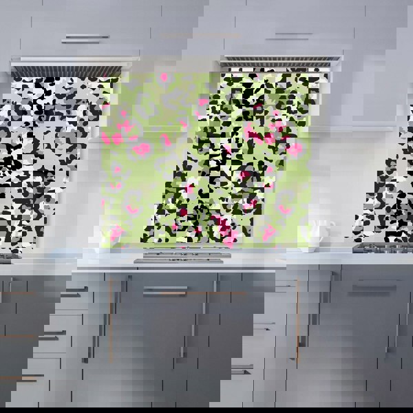 Warren Reed - Designer Green And Pink Leopard Print Kitchen Splashback