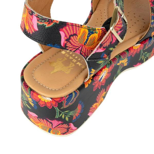 Embassy London Palm Rise - Red Flowers - Women's Leather Platform Sandal