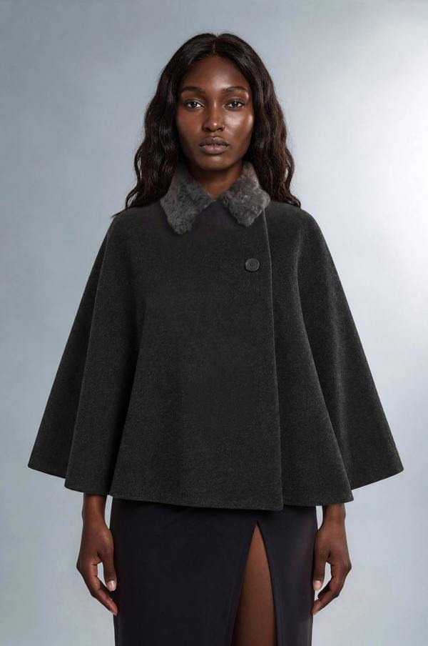 Myles Anthony Wool & Silk Cape With Faux Fur Collar