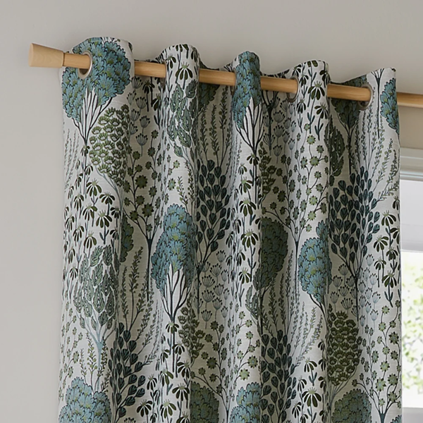 Wylder Ophelia Jacquard Floral Eyelet Curtains - Thyme/Mineral
