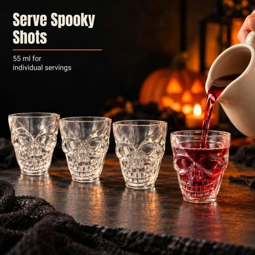 Shatchi Clear Halloween Skull Shot Glasses 4 Pack, 55ml Plastic Party Drinkware