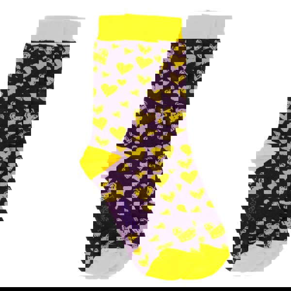 Embassy London Soulmates - Purple Yellow - Women's cotton crew socks UK 3 to 7 in purple and yellow