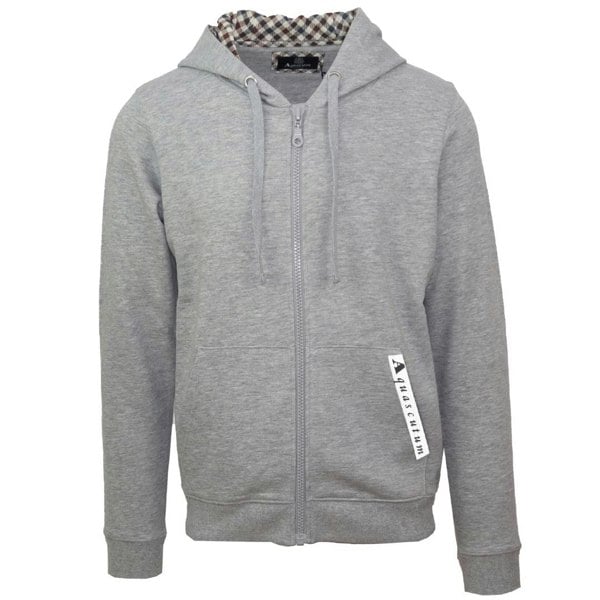 Aquascutum Branded Taped Pocket Zip Up Hoodie - Grey