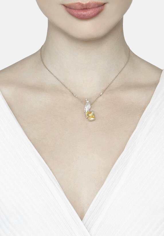 Latelita Crested Love Bird Pendant Necklace Yellow Topaz Silver