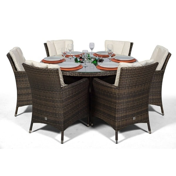 Giardino Savannah Round 6 Seater Patio Dining Set with Ice Bucket Drinks Cooler