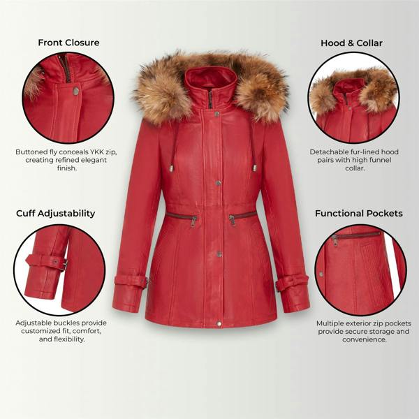 Infinity Leather Womens Leather Hooded Parka Jacket-Putian