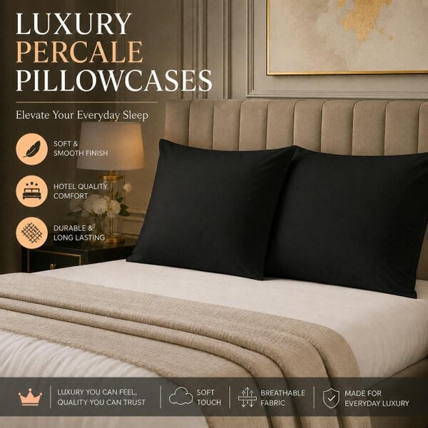 Night Zone Housewife Polycotton Pillowcases Pair – Plain Dyed Easy Care Bed Linen