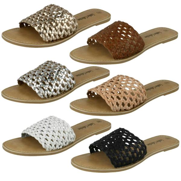 Leather Collection Ladies Leather Collection Flat Weave Mule Sandals