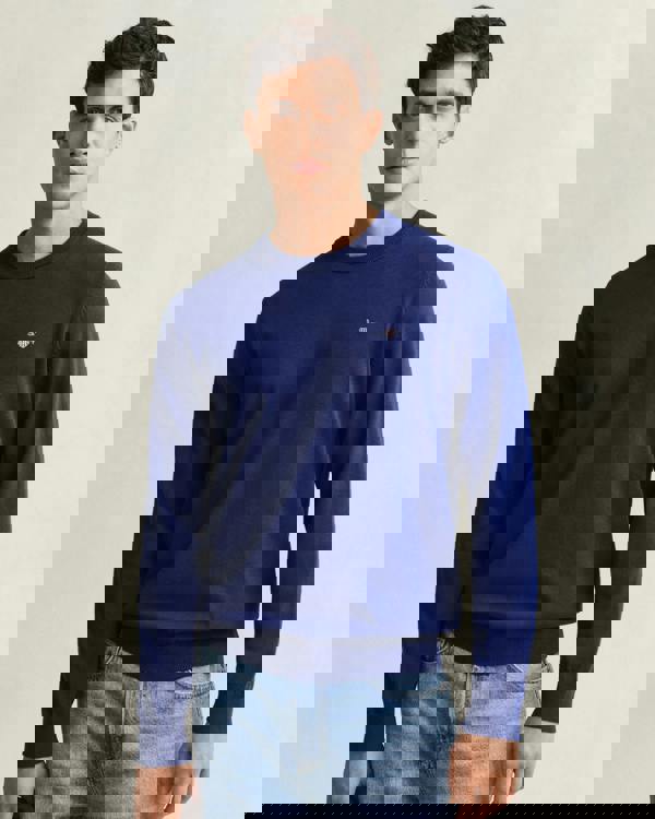 GANT Mens Classic Cotton Crew Neck Jumper - 432 Rich Navy