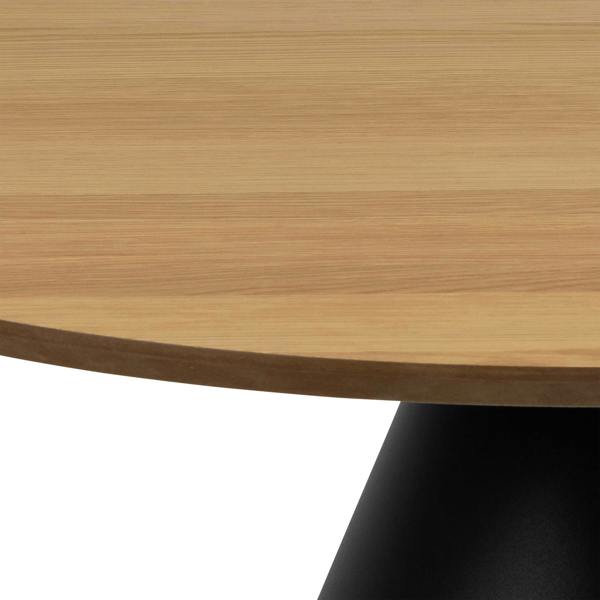 Wyld Haus Hamburg Round Oak Veneer Coffee Table Black Steel Pillar Base
