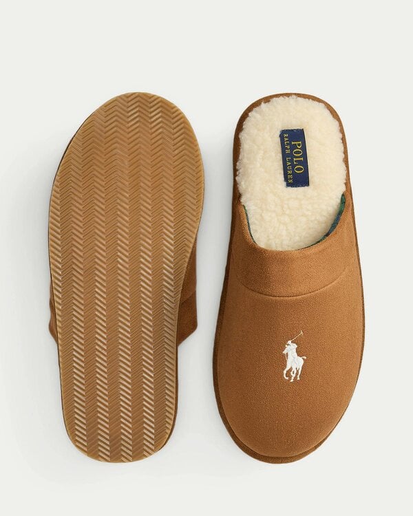 Ralph Lauren Klarence Mens Microsuede Scuff Slipper - Snuff/Blackwatch/Cream Polo Pony