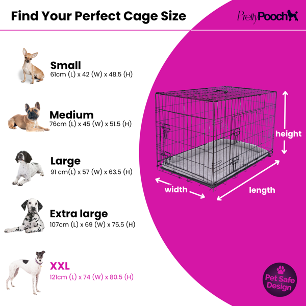 Pretty Pooch Dog Cage XXL Crate Puppy Cat Pet Training Crate Metal Folding with Tray Double Door and Bed 48"