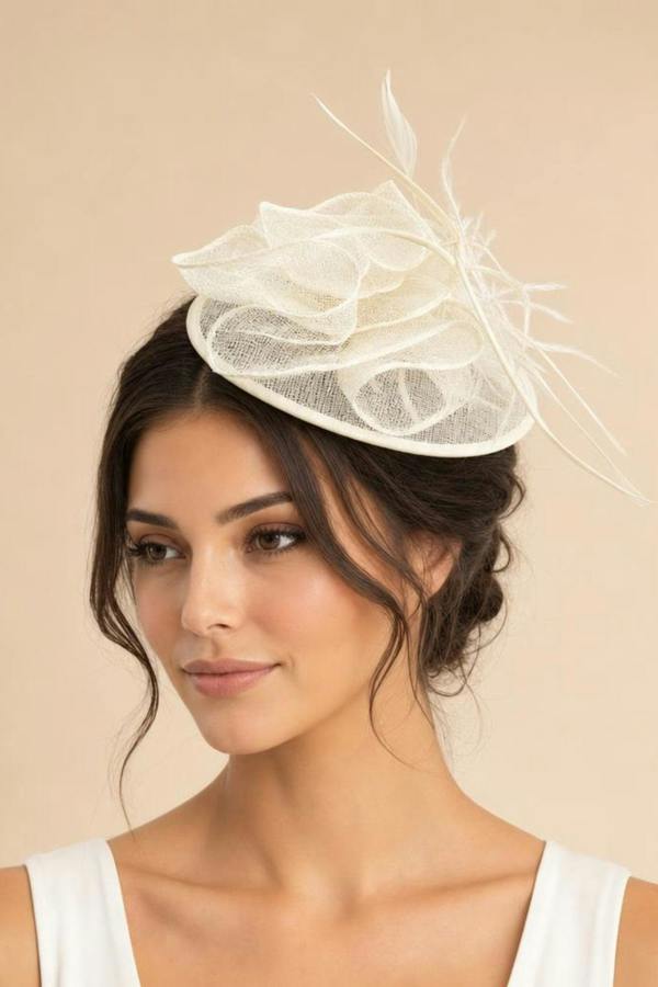 SVNX Feather & Pearl Bloom Fascinator in Cream