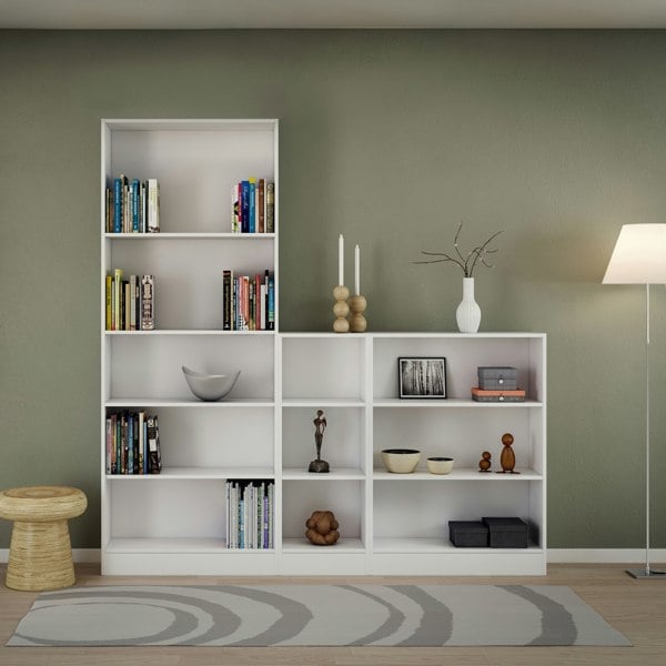 Furniture To Go Basic Tall Wide Bookcase (4 Shelves) in White